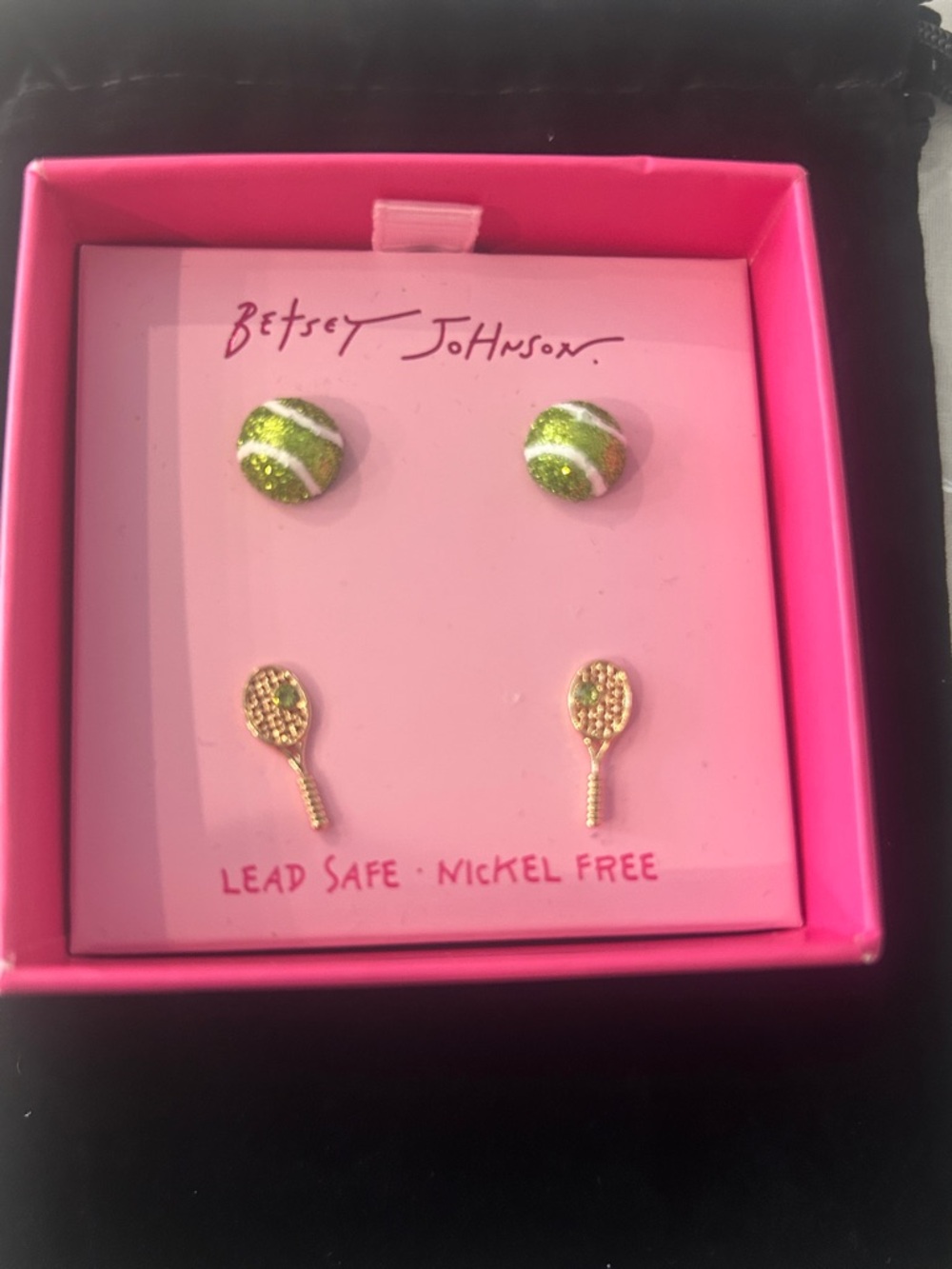 Betsey Johnson Tennis Racquet & Ball Stud Earring Set New